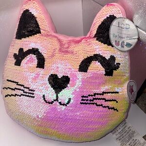Love2Design Pink Flip Sequin Cat Pillow Iridescent Reversible Cushin
